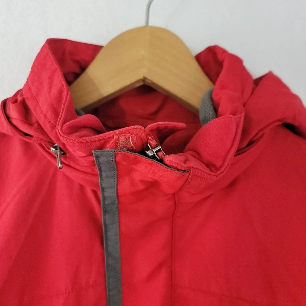 L.L Bean Kids 3 in 1 Red Gray Hide-Away Hood Wind Breaker Classic Jacket M10/12